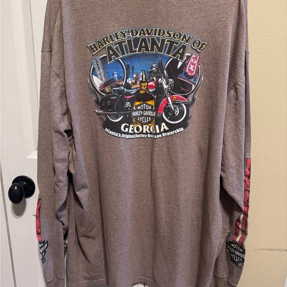 Harley Davidson Tan Long Sleeve Men’s Pocket T-Shirt Graphic Back & Sleeve Sz 2X - Picture 3 of 11